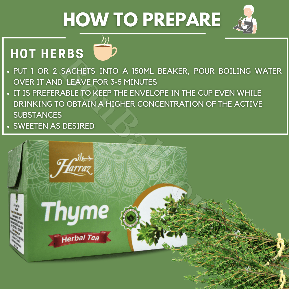 Dried Premium Harraz Thyme Tea Bags 25 Envelopes Thymus Zaatar Zatar